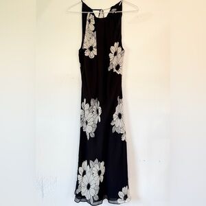 Ann Taylor Silk Elegant Black and White Floral Dress